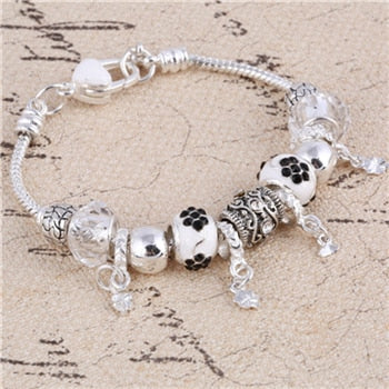 ZOSHI Pink Crystal Charm Silver Bracelets & Bangles for Women With Aliexpress Murano Beads Silver Bracelet Femme Jewelry