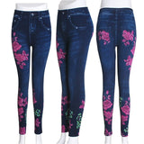 Fashion Slim Women Leggings Faux Denim Jeans Leggings Sexy Long Pocket Printing Summer Leggings Casual Pencil Pants Plus size