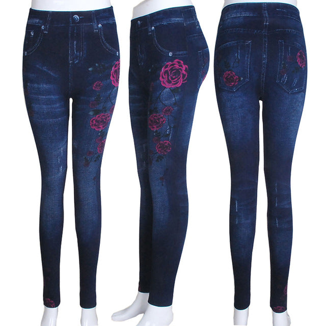 Fashion Slim Women Leggings Faux Denim Jeans Leggings Sexy Long Pocket Printing Summer Leggings Casual Pencil Pants Plus size