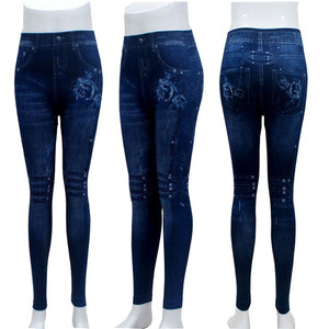 Fashion Slim Women Leggings Faux Denim Jeans Leggings Sexy Long Pocket Printing Summer Leggings Casual Pencil Pants Plus size