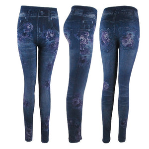 Fashion Slim Women Leggings Faux Denim Jeans Leggings Sexy Long Pocket Printing Summer Leggings Casual Pencil Pants Plus size