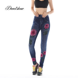 Fashion Slim Women Leggings Faux Denim Jeans Leggings Sexy Long Pocket Printing Summer Leggings Casual Pencil Pants Plus size