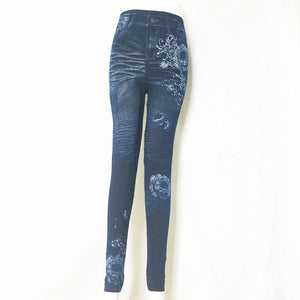 Fashion Slim Women Leggings Faux Denim Jeans Leggings Sexy Long Pocket Printing Summer Leggings Casual Pencil Pants Plus size