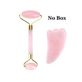 Rose Quartz Roller Slimming Face Massager Lifting Tool Natural Jade Facial Massage Roller Stone Skin Massage Beauty Care Set Box