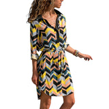 Long Sleeve Shirt Dress 2019 Summer Chiffon Boho Beach Dresses Women Casual Striped Print A-line Mini Party Dress Vestidos