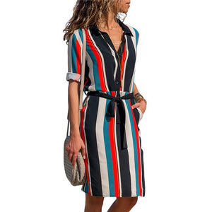 Long Sleeve Shirt Dress 2019 Summer Chiffon Boho Beach Dresses Women Casual Striped Print A-line Mini Party Dress Vestidos