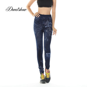 Fashion Slim Women Leggings Faux Denim Jeans Leggings Sexy Long Pocket Printing Summer Leggings Casual Pencil Pants Plus size