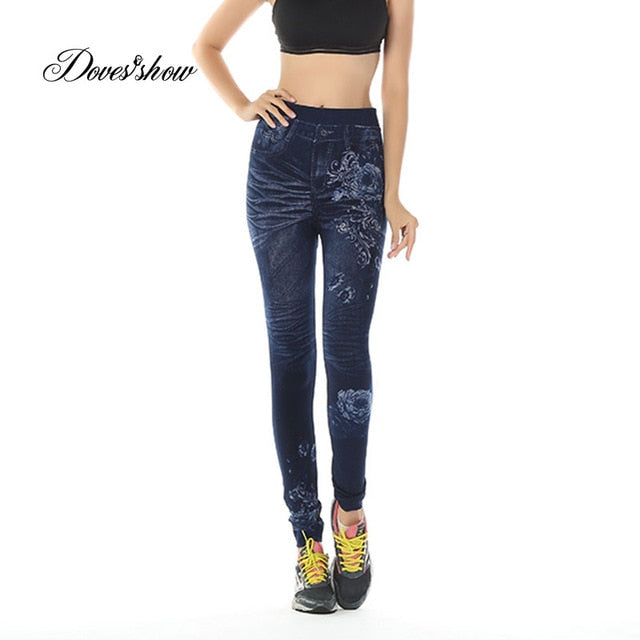 Fashion Slim Women Leggings Faux Denim Jeans Leggings Sexy Long Pocket Printing Summer Leggings Casual Pencil Pants Plus size