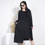 [EAM] 2019 New Spring Summer Round Neck Long Sleeve Pattern Printed Irregular Hem Split Joint Loose Dress Women Fashion JO349