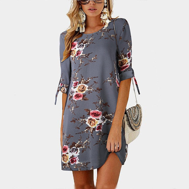 2019 Women Summer Dress Boho Style Floral Print Chiffon Beach Dress Tunic Sundress Loose Mini Party Dress Vestidos Plus Size 5XL