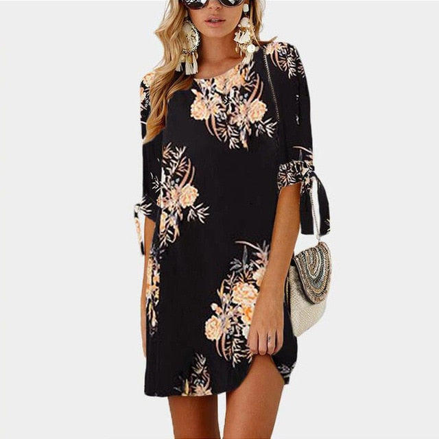 2019 Women Summer Dress Boho Style Floral Print Chiffon Beach Dress Tunic Sundress Loose Mini Party Dress Vestidos Plus Size 5XL