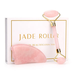 Rose Quartz Roller Slimming Face Massager Lifting Tool Natural Jade Facial Massage Roller Stone Skin Massage Beauty Care Set Box