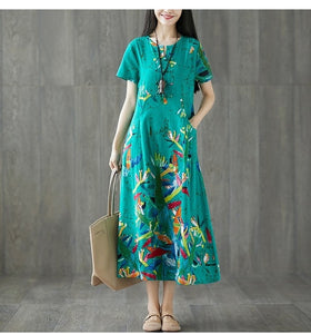 cotton linen plus size vintage floral women casual loose long summer dress elegant vestidos clothes 2019 ladies dresses sundress