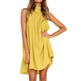 summer dress    s Holiday Irregular Dress Ladies Summer Beach Sleeveless Party Dress Green,White,Yellow,Black Colors robe femme