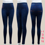 Fashion Slim Women Leggings Faux Denim Jeans Leggings Sexy Long Pocket Printing Summer Leggings Casual Pencil Pants Plus size