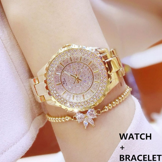 Women Watches Gold Luxury Brand Diamond Quartz Ladies Wrist Watches Stainless steel Clock Female Watch relogio feminino 2019