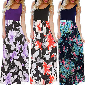 feitong 2019 summer dresses sexy Bohemia Women's Summer Boho Sleeveless Floral Print Tank Sundrss Beach Long Maxi Dress vestidos