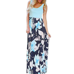 feitong 2019 summer dresses sexy Bohemia Women's Summer Boho Sleeveless Floral Print Tank Sundrss Beach Long Maxi Dress vestidos