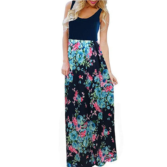 feitong 2019 summer dresses sexy Bohemia Women's Summer Boho Sleeveless Floral Print Tank Sundrss Beach Long Maxi Dress vestidos