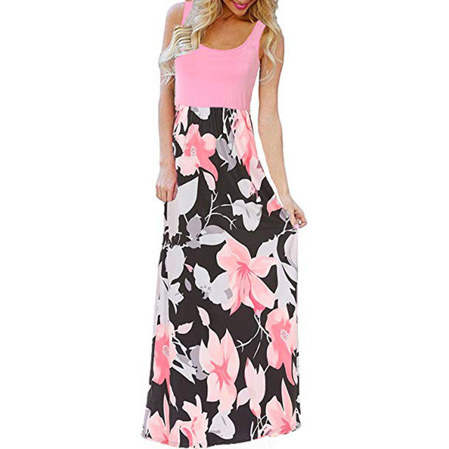 feitong 2019 summer dresses sexy Bohemia Women's Summer Boho Sleeveless Floral Print Tank Sundrss Beach Long Maxi Dress vestidos