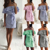 Women Dresses cheap cloth Striped Sashes Summer Dress Ruffle Collar 2019 Bandage Sundress Casual Sexy Vestidos De Festa OYM0304