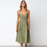 Vintage Army Green Sundress Women Summer Dress 2019 Boho Style Sexy Dress Midi Button Backless Striped Floral Beach Dress Female