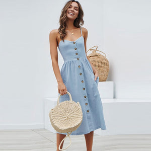 Vintage Army Green Sundress Women Summer Dress 2019 Boho Style Sexy Dress Midi Button Backless Striped Floral Beach Dress Female