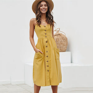 Vintage Army Green Sundress Women Summer Dress 2019 Boho Style Sexy Dress Midi Button Backless Striped Floral Beach Dress Female