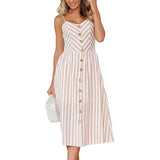 Vintage Army Green Sundress Women Summer Dress 2019 Boho Style Sexy Dress Midi Button Backless Striped Floral Beach Dress Female