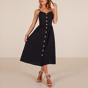 Vintage Army Green Sundress Women Summer Dress 2019 Boho Style Sexy Dress Midi Button Backless Striped Floral Beach Dress Female