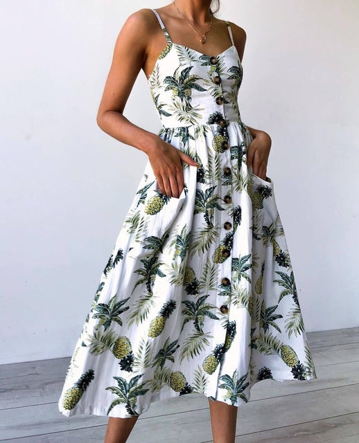 Vintage Army Green Sundress Women Summer Dress 2019 Boho Style Sexy Dress Midi Button Backless Striped Floral Beach Dress Female