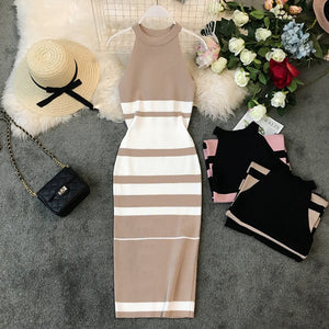 Gagarich Fashion Striped Stretch Women Dress Sleeveless Vintage Bodycon Dresses Knitted Elegant Vestido Summer 2019 Robe