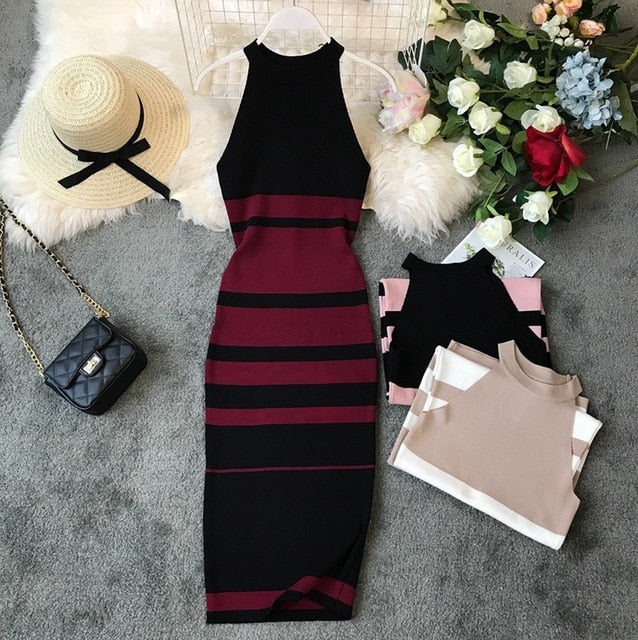 Gagarich Fashion Striped Stretch Women Dress Sleeveless Vintage Bodycon Dresses Knitted Elegant Vestido Summer 2019 Robe