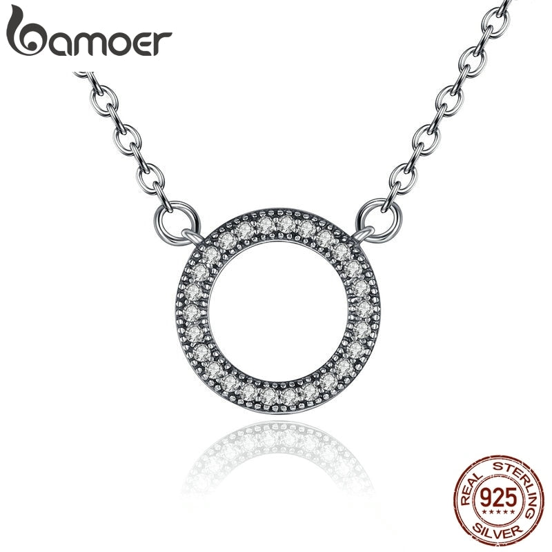 BAMOER 925 Sterling Silver Hearts Of Brand Clear Round Shape CZ Pendant Necklaces for Women Party Jewelry PSN010