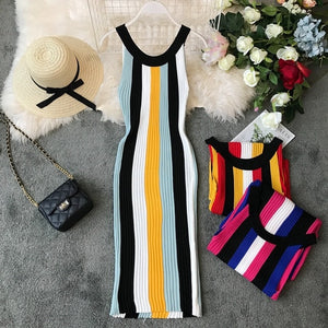 Gagarich 2019 Casual Stretch Striped Women Dress Sleeveless Spring Summer Vintage Bodycon Sweater Dresses Knitted Vestidos