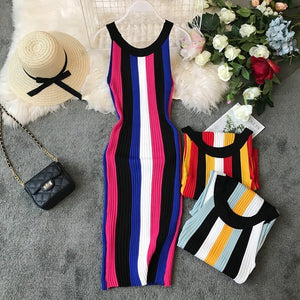 Gagarich 2019 Casual Stretch Striped Women Dress Sleeveless Spring Summer Vintage Bodycon Sweater Dresses Knitted Vestidos